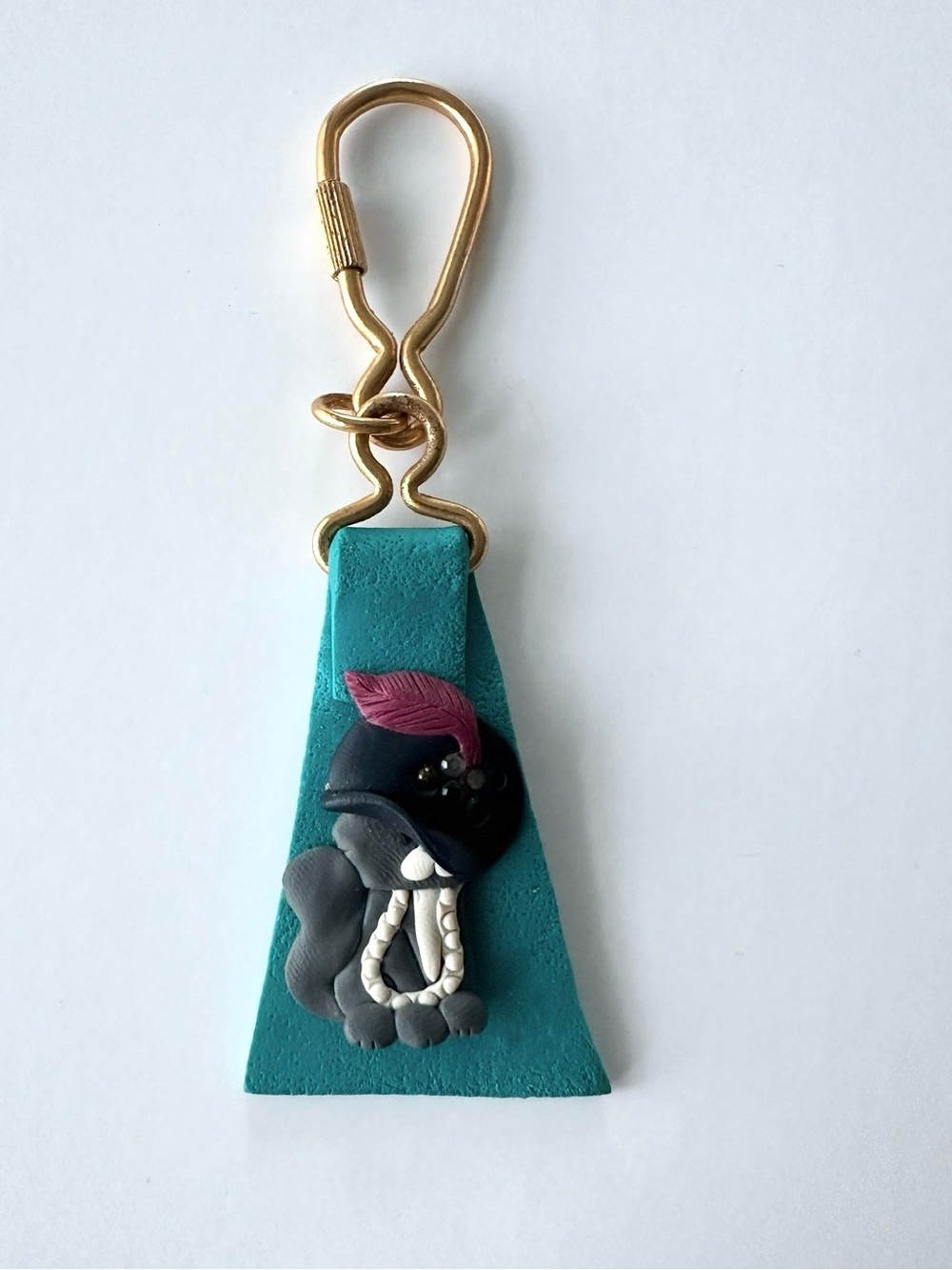 VTG 1980s Tigre Lis by Karen Justice Signed Polymer Clay Cat Bag Charm Keychain